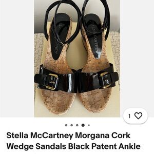 Stella McCartney Black Patent Cork Wedge Sandals